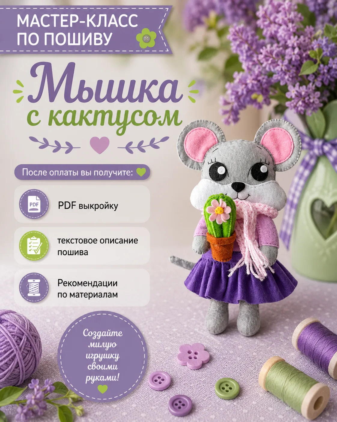 Выкройка мышки с кактусом — мастер-класс