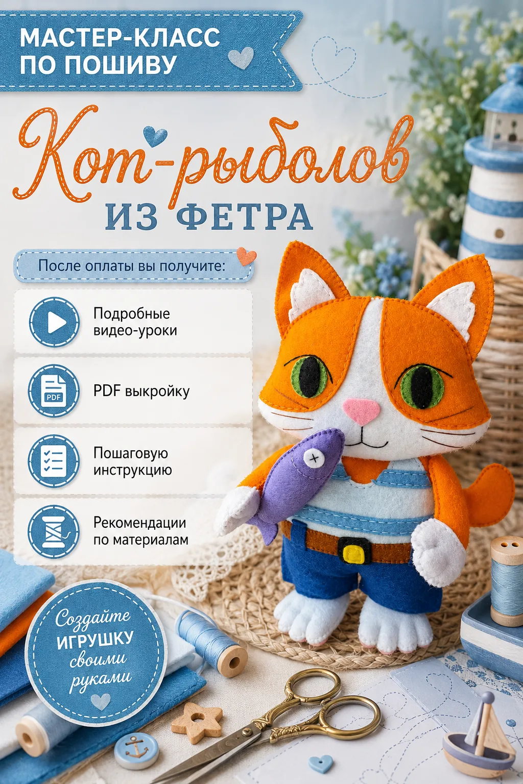 Выкройка кота-рыболова — мастер-класс — фото 2
