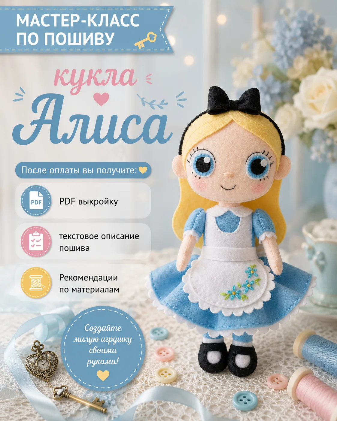 Выкройка куклы Алисы — мастер-класс